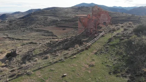 Aerial video of the Ruins of the Convent of San Cristobal de Alparty. Zaragoz Stock Footage