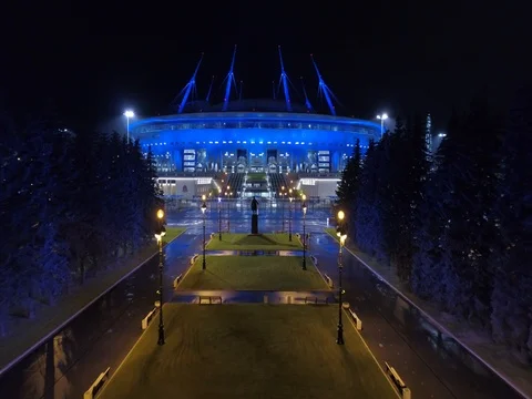 Aerial video of Saint Petersburg stadium, also called Zenit Arena Stock Footage