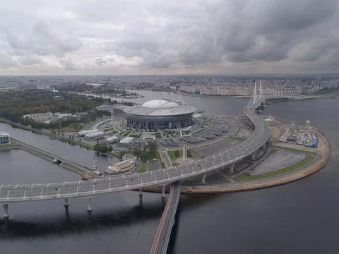 Aerial video of Saint Petersburg stadium, also called Zenit Arena Stock Footage