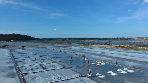 Aerial video of salt fields in Binh Dinh province in Vietnam Stock Footage 126221048