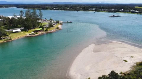 Aerial Video of Settlement Point Ferry and Hastings River Vídeo Stock 343246670