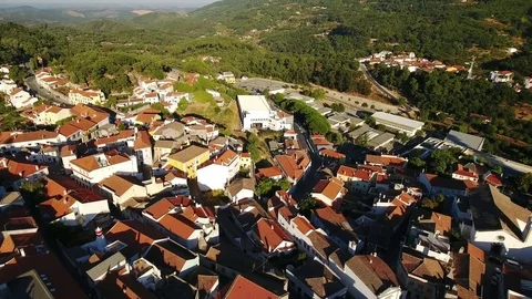 Aerial. Video shooting from dron of Monchique village. Algarve Stock Footage