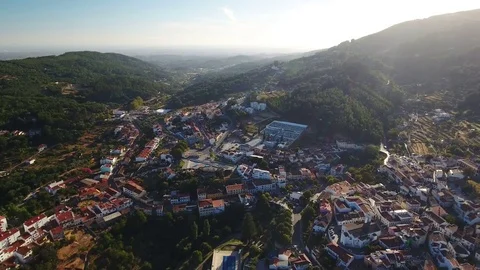 Aerial. Video shooting from dron of Monchique village. Algarve Stock Footage