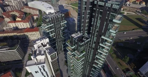 Aerial video shooting with drone on Milan Skyline on the new Solaria residences Stock Footage 72058341
