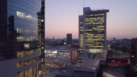 Aerial video shooting with drone on Milan Skyline in the night Stock Footage 123164053