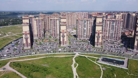 Aerial video shooting over multi-storey buildings Stock Footage 157696675