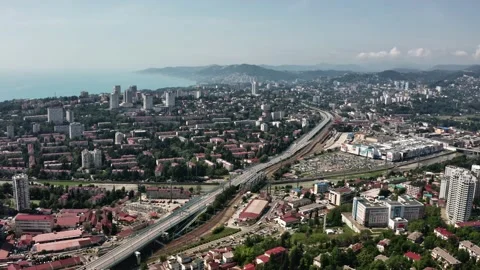 Aerial video shooting. Panoramic view of the city center of Sochi. High building Vidéo 146162322