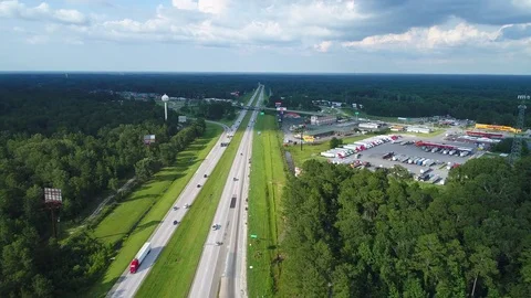 Aerial video South Carolina truck stop fuel diesel 4k Stock Footage