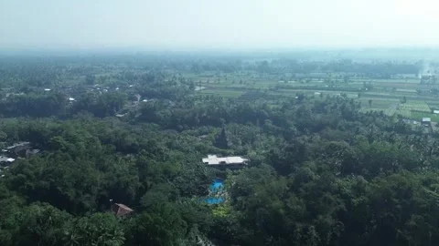 Aerial video of a temple replica built in the middle of a green and dense are Stock Footage 250960133
