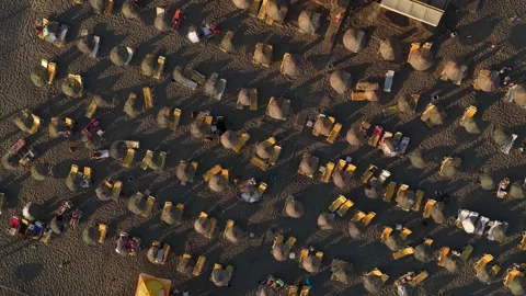 Aerial Video top view beach umbrellas pattern Turkey Stock Footage 341290394