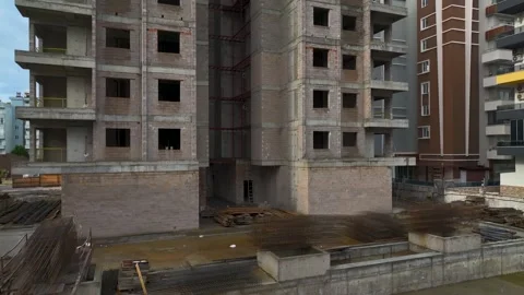 Aerial Video of Tower Crane Over City Housing Development Stock Footage 343320008