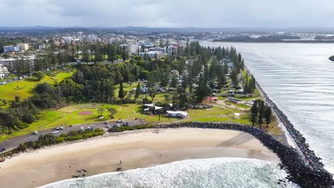 Aerial Video of Town Beach and Port Macquarie Stock Footage 343246774