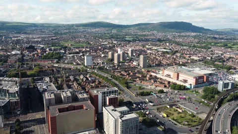 Aerial video of traffic driving through Belfast City Cityscape Northern Irel Stock Footage 162654089