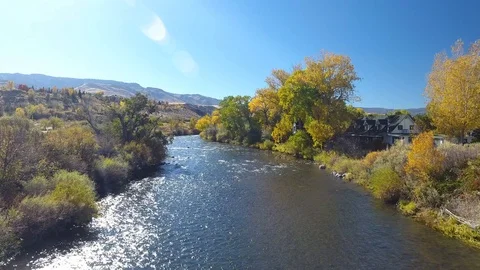 Aerial video of Truckee River in Fall (4k) Stock Footage