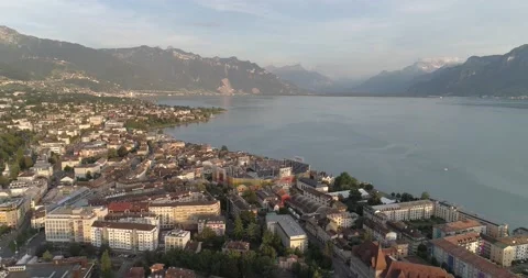 Aerial video of Vevey switzerland during fete des vignerons Stock Footage