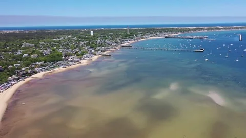 Aerial video view of Cape Cod coastline at Provincetown Stock Footage 242592631