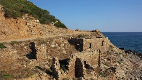 Aerial video view on old ruins near Aliki beach  on Crete, Grece Stock Footage