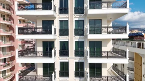 Aerial Video of White Seaside Complex With Elegant Balconies Video stock 343589476