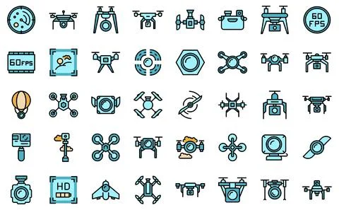 Aerial videography icons set vector flat Stock Illustration