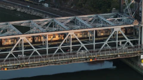 Aerial view of the 1 train crossing the Harlem River Stock Footage 292289775