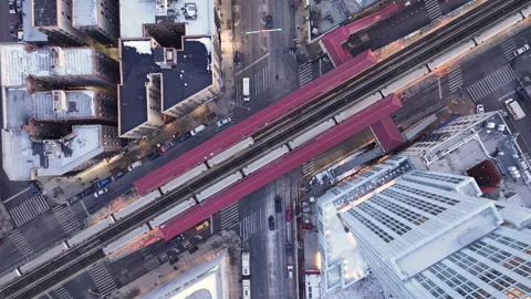 Aerial view of the 1 train in Harlem Stock Footage 296774400