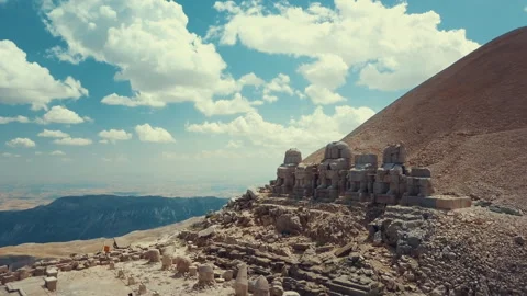 Aerial view of the 2150-meter-high Mount Nemrut Stock Footage 258633963