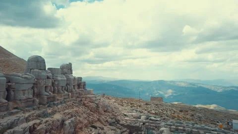 Aerial view of the 2150-meter-high Mount Nemrut Stock Footage 258635901
