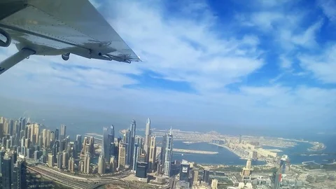 Aerial view 3 of Dubai from plane, Dubai Marina skyline and road interchange Stock Footage 101287733