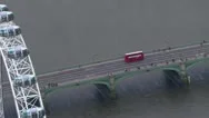 Aerial View Of 3 London Buses Waiting In Traffic On The Westminster Bridge. Stock Footage