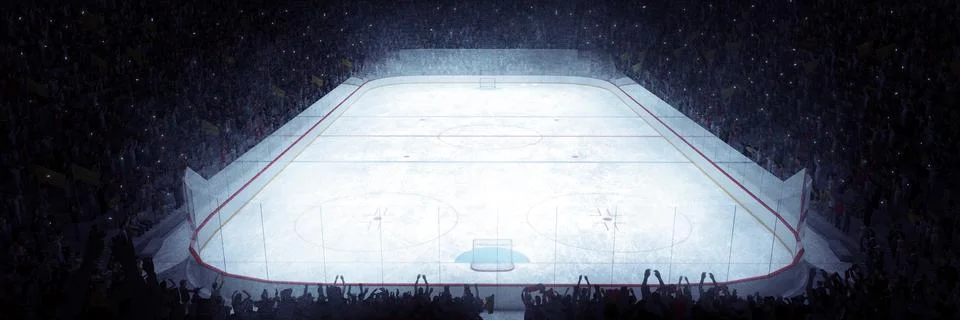 Aerial view. 3D model of empty ice rink stadium arena for sportive competition Stock Illustration