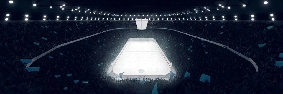 Aerial view. 3D model of empty ice rink stadium arena for sport competition Stock Illustration
