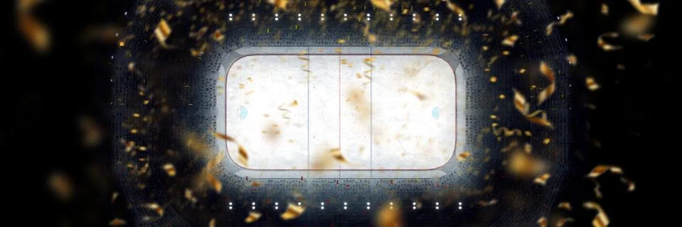Aerial view. 3D model of empty ice rink stadium arena for sport competition Stock Illustration