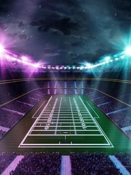 Aerial view of 3D render open air American football stadium with blurred Stock Illustration