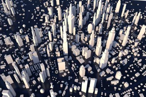 Aerial view 3D Rendering white city, Cityscape with building house and street Ilustración de archivo