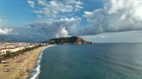 Aerial view 4 K parachute jumper flying over beautiful Alanya Stock Footage 224008439