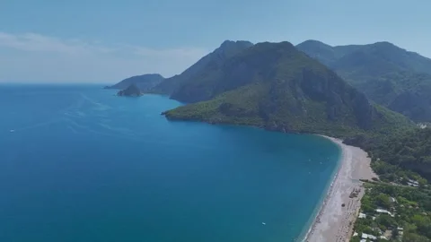 Aerial View 4K: Antalya s Wide Beach on the Mediterranean Sea With Crystal Stock Footage 344240508