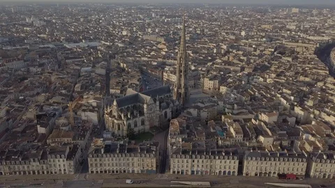 Aerial view 4K of Bell Tower and Basilica Saint-Michel in Bordo ( Bordeaux ) Fra Stock Footage 101870283