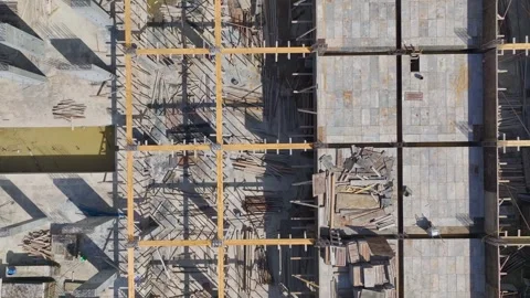 Aerial View 4K: Construction Site in Progress, Machinery and Workers Working Stock Footage 344248720