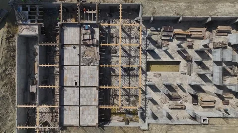 Aerial View 4K: Construction Site Progress, Machinery and Workers Working Hard Stock Footage 344249465