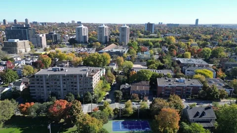Aerial View 4K drone over a city scape - dolly in Stock Footage 314615992