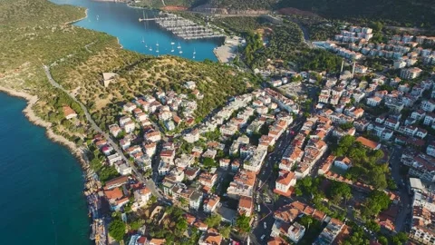 Aerial View 4K: Expensive Yachts in Ka Town s Stunning Marina, Antalya Region Stock Footage 344241360
