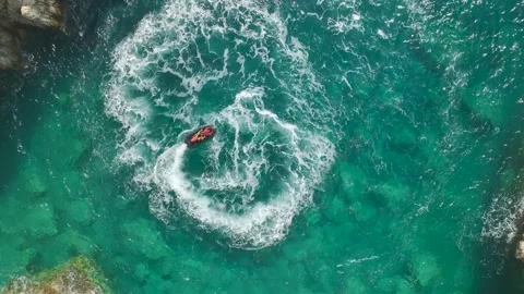 Aerial View 4K: Flyboard Freedom - Girl Defies Gravity Amongst Seafaring Leisure Stock Footage 293481397