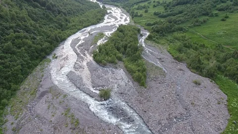 Aerial view .4K flying over the river to the mountains Stock Footage 86815937