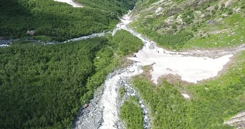 Aerial view .4K flying over the river to the mountains Stock Footage 87168248