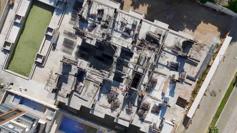 Aerial View 4K: Full Construction Site With Experienced Workers Advancing the Video stock 344245146