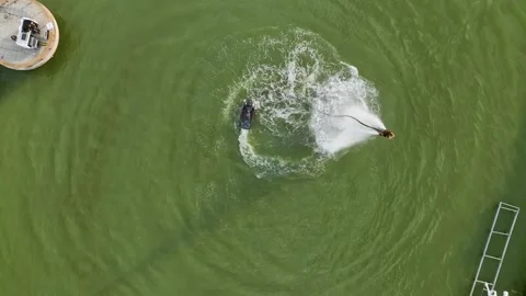 Aerial View 4K: High-Flying Holidays - Mediterranean Sea Flyboard Fun Stock Footage 293509012