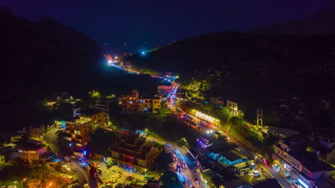 Aerial view 4k Hyper lapse of Jiufen, also spelled Jioufen or Chiufen. Stock Footage 140245037
