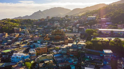 Aerial view 4k Hyper lapse of Jiufen, also spelled Jioufen or Chiufen. Stock-Footage 140245161