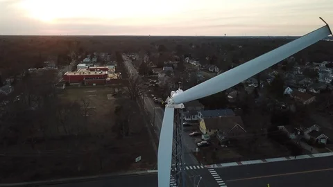 Aerial View 4K - Ocean Gate Broken Wind Turbine - Ascending Stock Footage 125839622