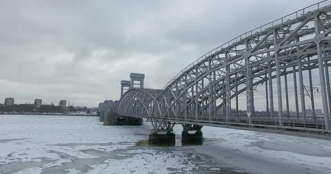 Aerial view. 4K OLD BRIDGE PETERSBURG. Flying on a quadcopter. Winter Video stock 103649447